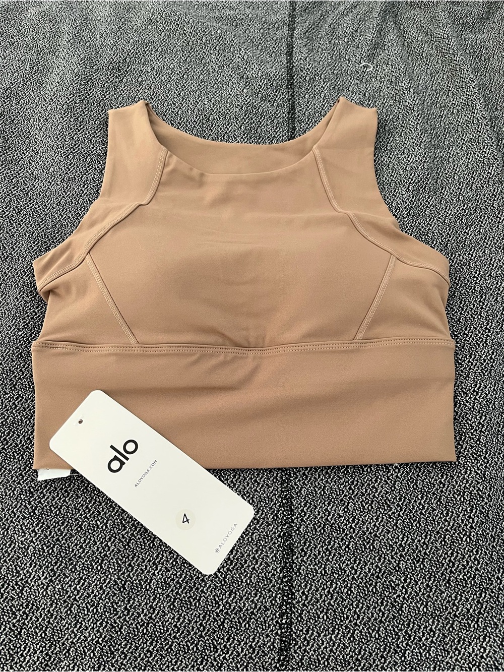 ALO Yoga High-Neck Sports Bra in Nude Tan